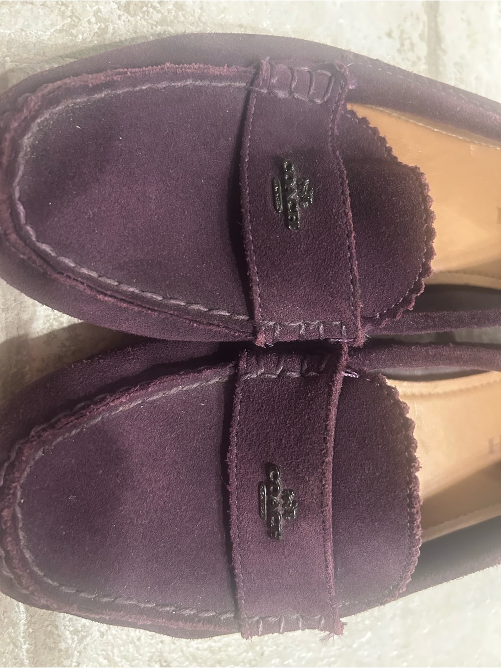 Coach Women’s Suede Penny Loafers in Plum